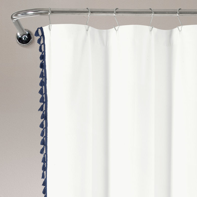 Cotton Blend Shower Curtain, Navy/White
