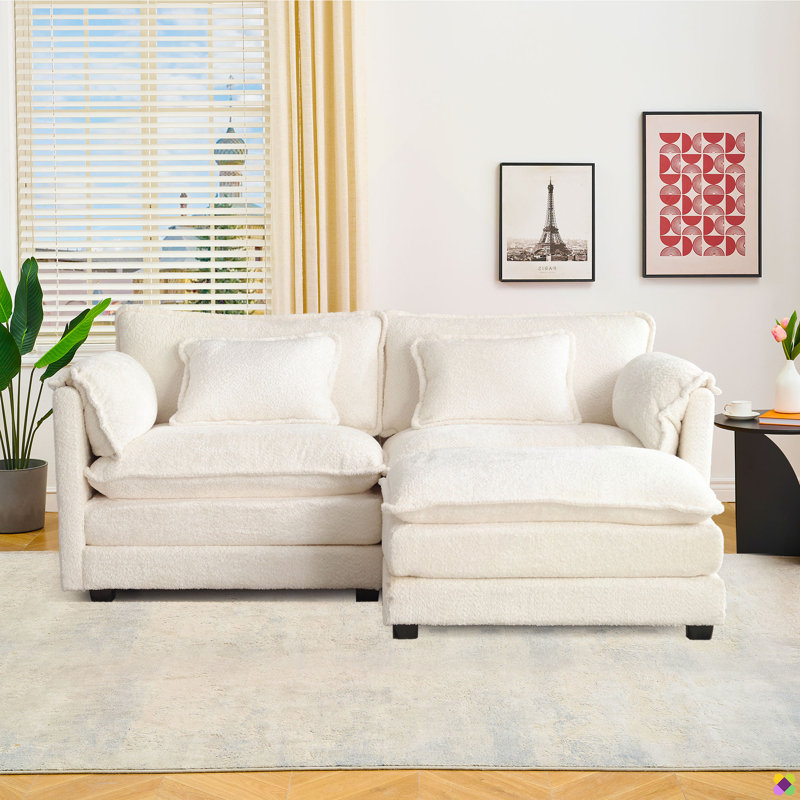 Eugenijus 76.77"W Modular Chenille RAF LAF Sectional, Beige Chenille