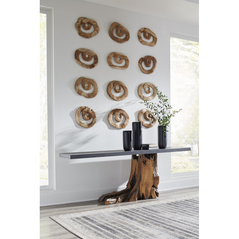 Teak Wood Console Table, Iron Sheet Top