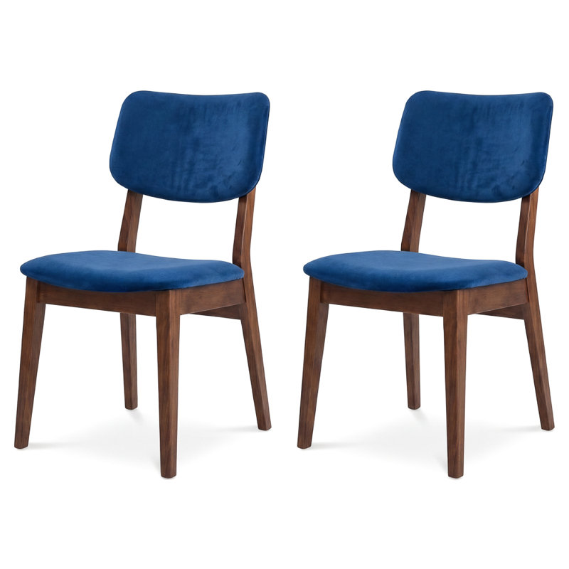 Chaise d'appoint rembourrée en bois massif Avra, Blue Velvet