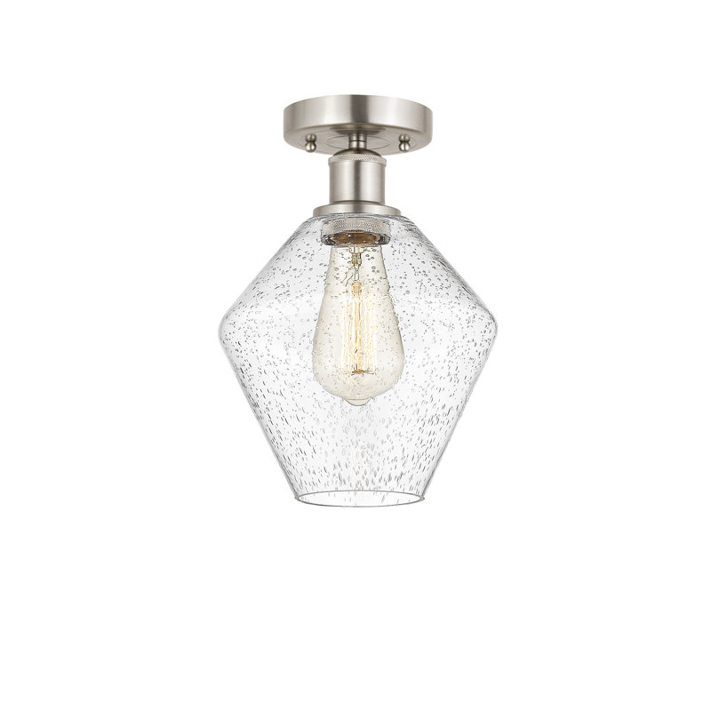 Plafonnier semi-encastré en verre Amylea, Grainé, Nickel satiné brossé, H 11,25 po x l 8 po x P 8 po