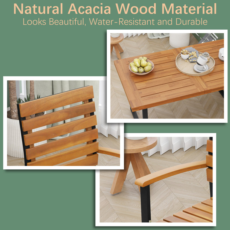 Patio Dining Set With Solid Wood Table Top