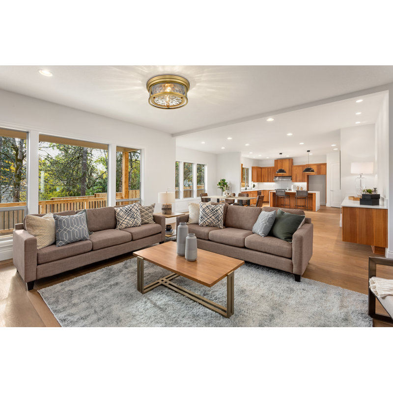 Masuda Glass Flush Mount, Rubbed Brass