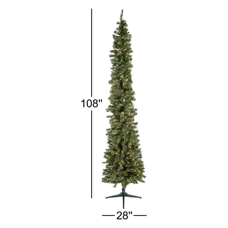 Home Heritage 9 Foot Pre-Lit Artificial Stanley Pencil Christmas Tree With Stand, 5', Multi