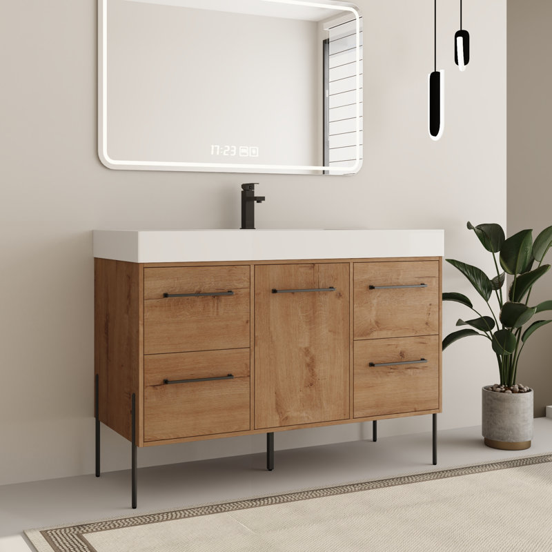 Ensemble de meuble-lavabo simple autoportant 48 po avec plateau en résine Eldrin, 48''