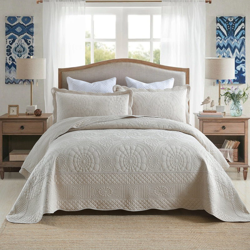 Tfshasta Cotton Twill Patchwork Quilt, King Quilt + 2 King Shams, Elegant Beige