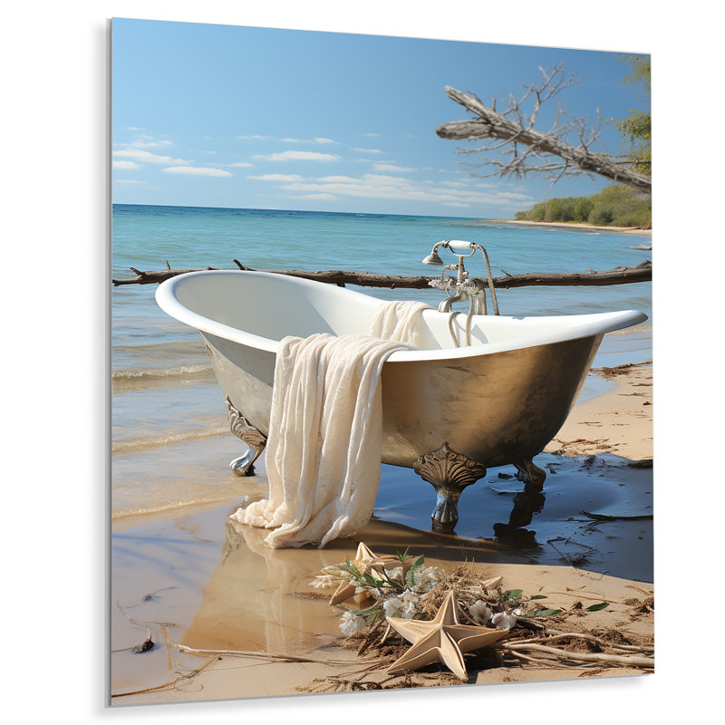 Baignoire côtière tranquillité - art mural en métal pour salle de bain, H 40 po x l 30 po x P 1,5 po