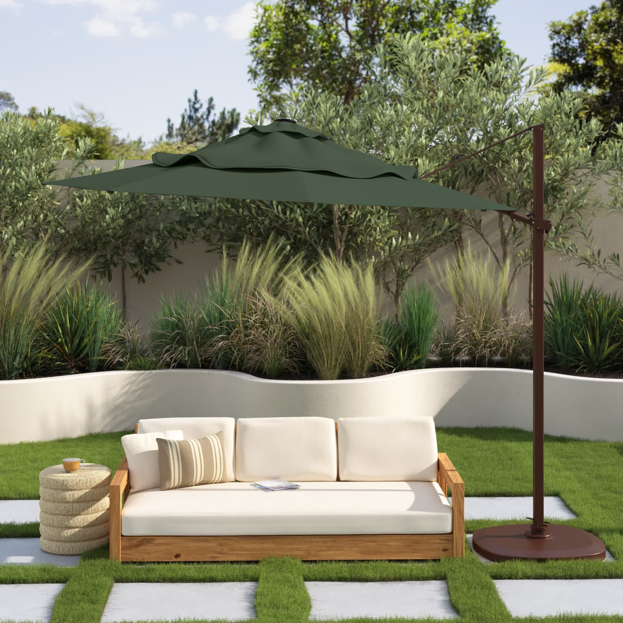 12.3' Cantilever Sunbrella® Umbrella, Canvas Ginkgo Sunbrella® Canvas, Bronze