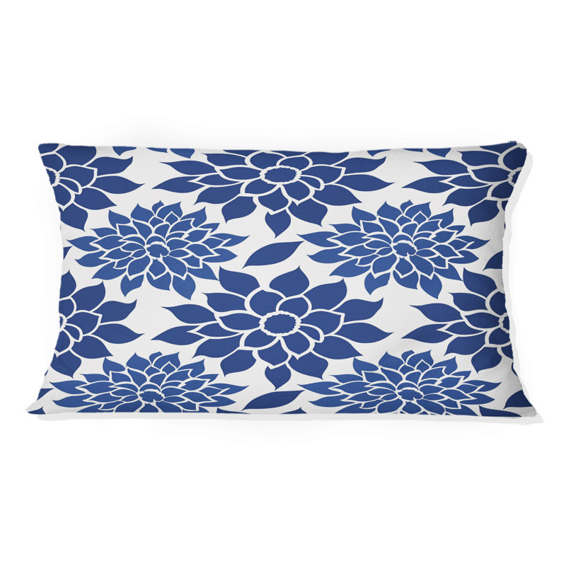 Cobalt Blue Floral Transitional I - Transitional Lumbar Pillow