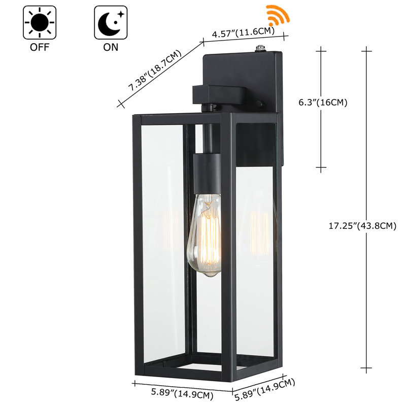 Applique murale d'extérieur 1 lumière avec crépuscule à l'aube, H 18 po x l 6 po x P 6 po, Noir mat