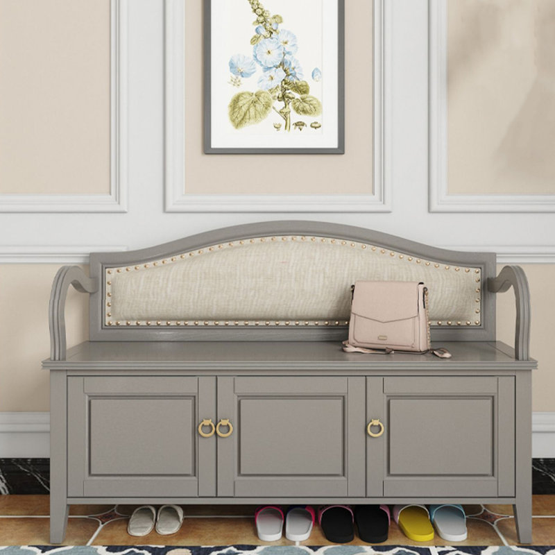 Banc de rangement rembourré pour chaussures, Gris / beige