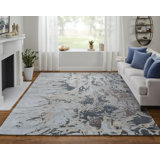 Zarah Modern Watercolor, Blue/Taupe/Green, 8' X 10' Area Rug