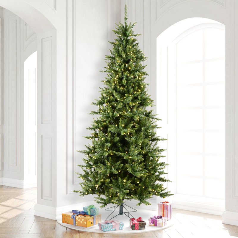 Camdon Fir Slim Artificial Christmas Tree, 9.5' H, Pre-Lit, Clear Lights