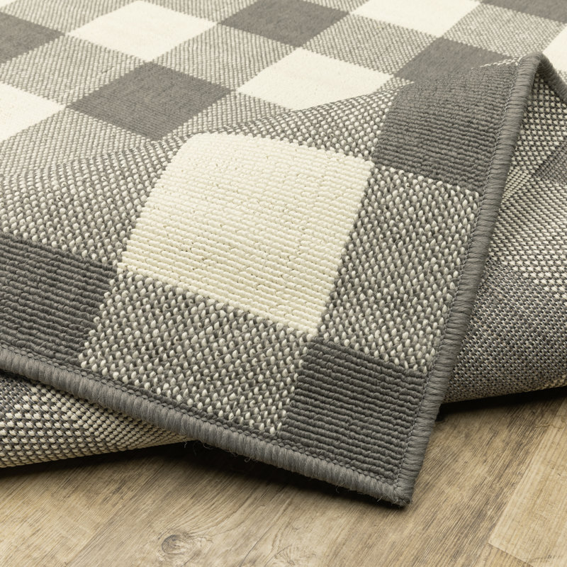 Tapis intérieur / extérieur gris / ivoire Lyle, Rectangle 5 pi 3 po x 7 pi 6 po