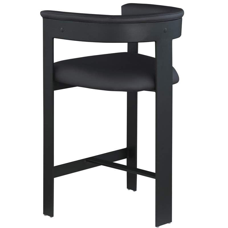Romeo Hermi Vegan Leather Counter Stool, Black Vegan Leather, Matte Black Powder Coating