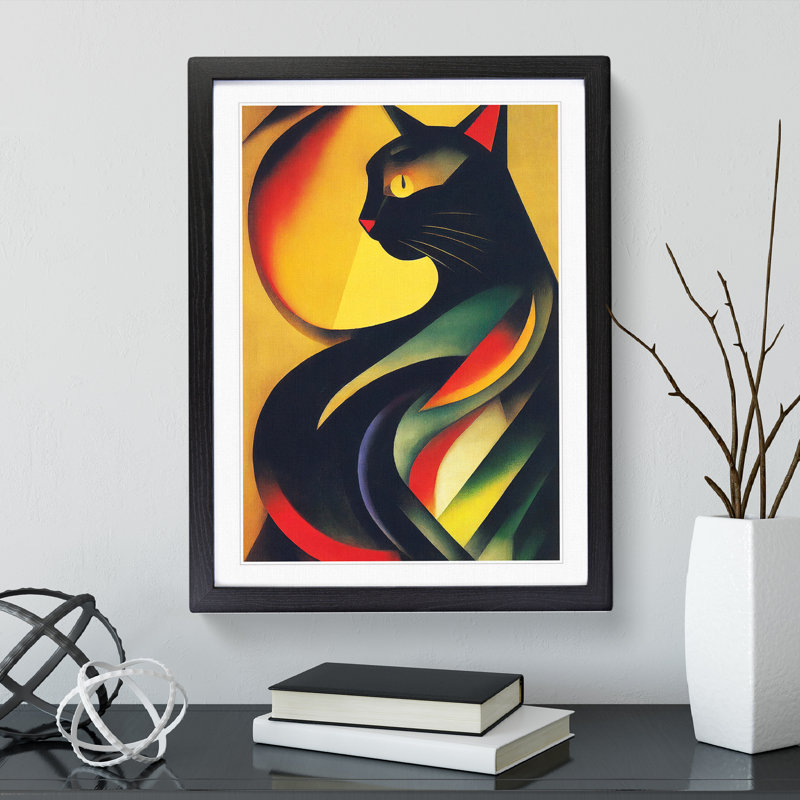 XV1022-2631X Magical Cat Abstract - Single Picture Frame Print, Black, 64cm H x 46cm W x 2cm D