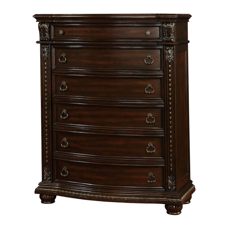 Commode haute Kera, 6 tiroirs, cerisier sculpté