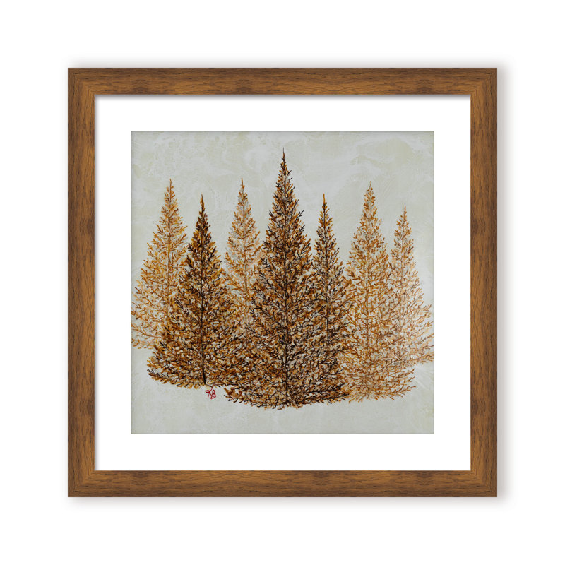Nature Inspired "Gilded Pines" Canvas Wall Art By , 30" H x 30" W, Framed Matted Print, Brown