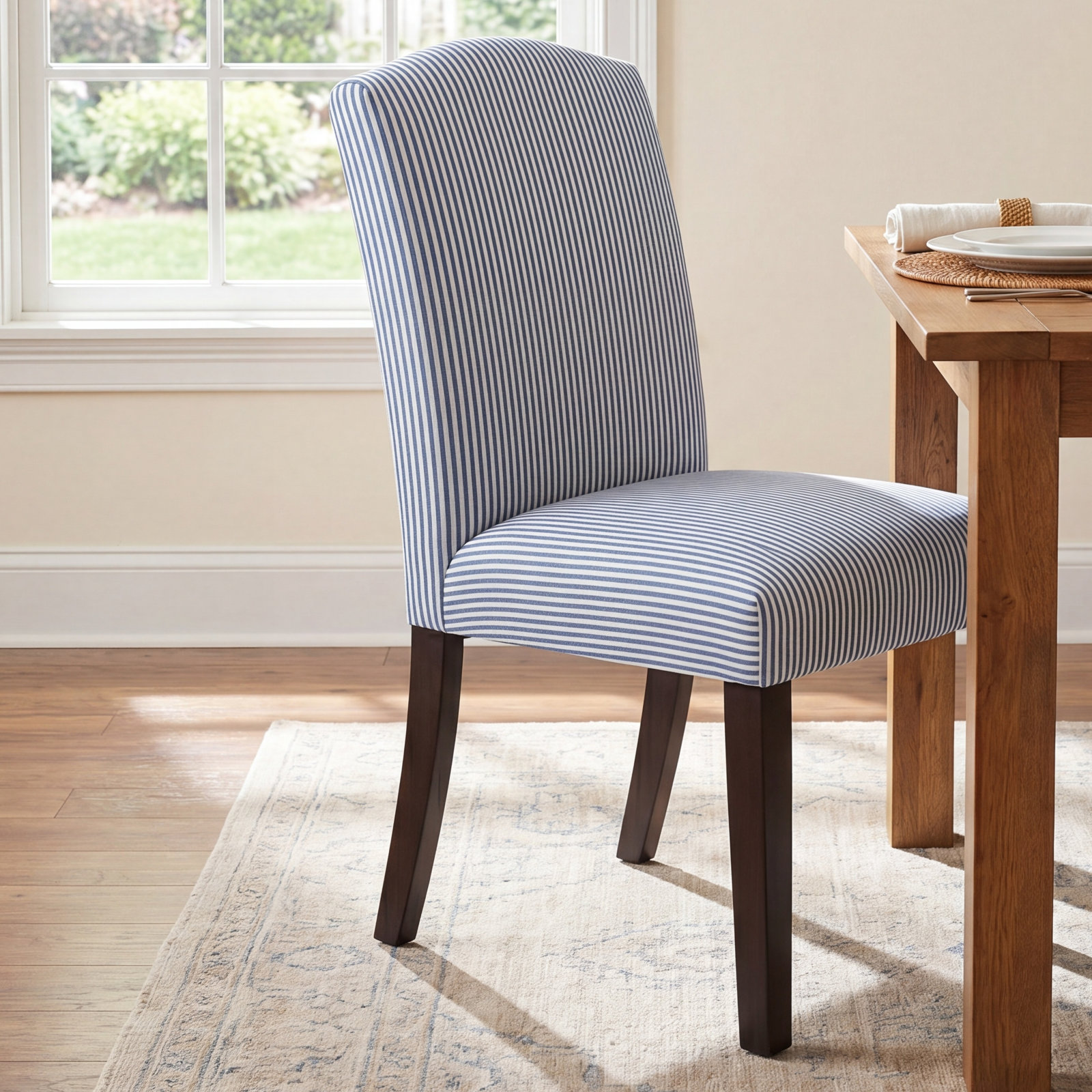 Estrela Dining Chair, Prep Stripe Blue, Espresso