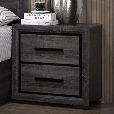 Table de chevet contemporaine grise avec garniture bicolore et noire, 2 tiroirs pour une chambre à coucher personnalisée, 2 tables de chevet, ornement