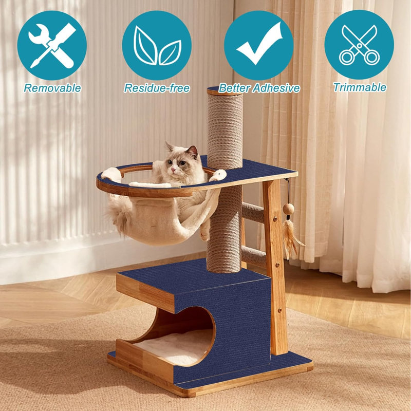 Trimmable Cat Scratching Post Carpet Covered 78.7”X15.8” Self-Adhesive Cat Tree Shelves Replacement Parts Mat Cat Scratcher For Cat Tree Shelves Steps Couch Furniture DIY Protector