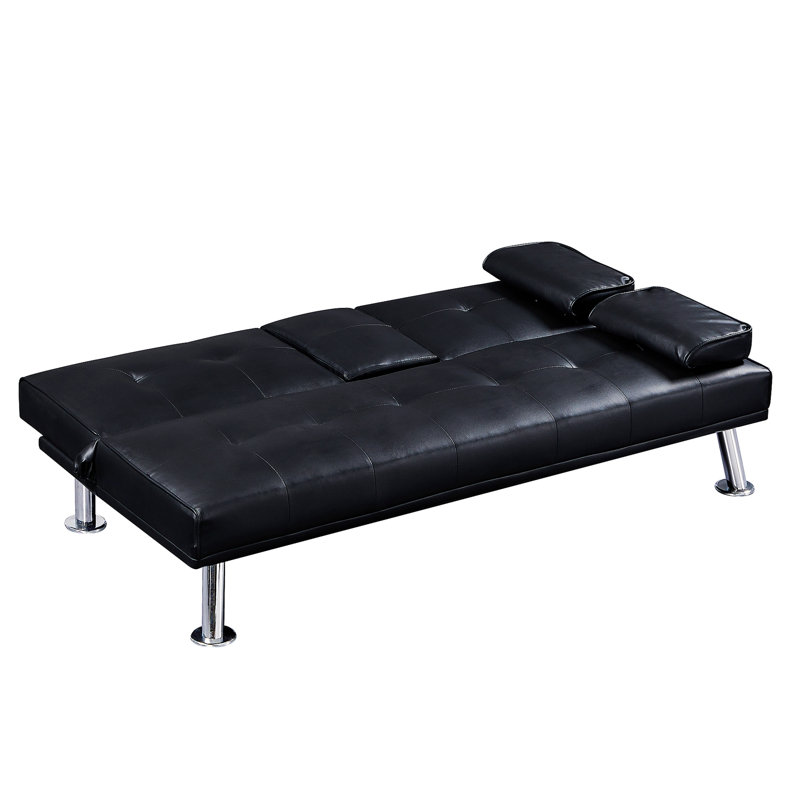 65.75'' Faux Leather Convertible Sofa, Black Velvet