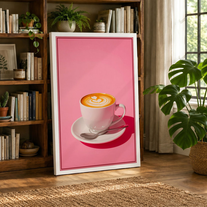 Coffee with Latte Art Modern - Wrapped Canvas, 24x16 - 61.0 x 40.6 cm, Terracotta Border