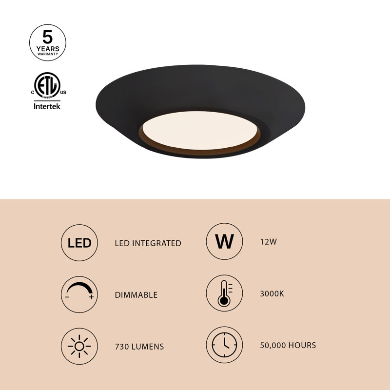 Weylo 5-in Black dimmable LED Flush Mount, White