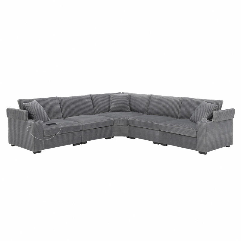 106" Convertible L Shaped Sectional Sofa, Gray Corduroy