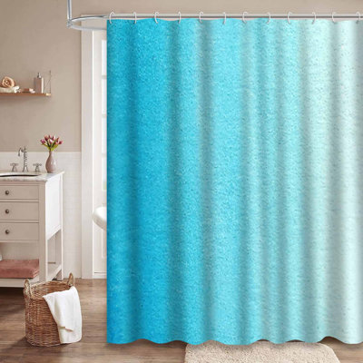 Rideau de douche abstrait rayé bleu pastel à 12 crochets