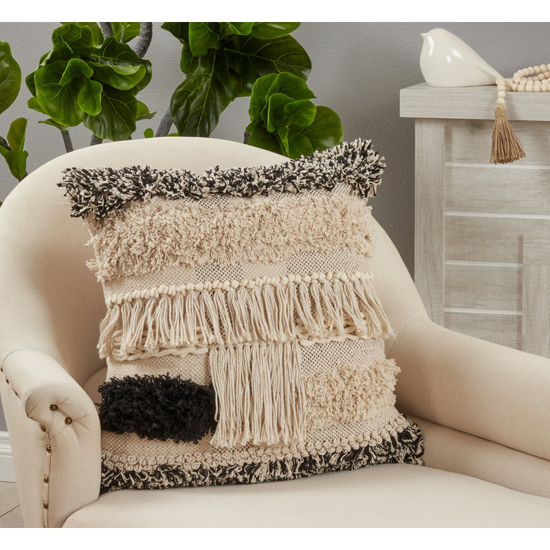 Neith Collection Fringed Cotton Pillow Cover