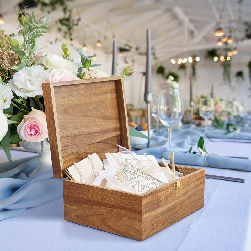 Keepsake Box, Wooden Box With Hinged Lid, Large Memory Box, Acacia Wooden Storage Box, Decorative Wooden Box With Lids, Treasure Box For Crafts, Photo Storage Box
