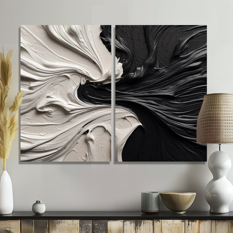 Grand décor mural géométrique abstrait noir et blanc marbré Dreamscape III, Wrapped Canvas, Does Not Apply, 36" H x 48" W
