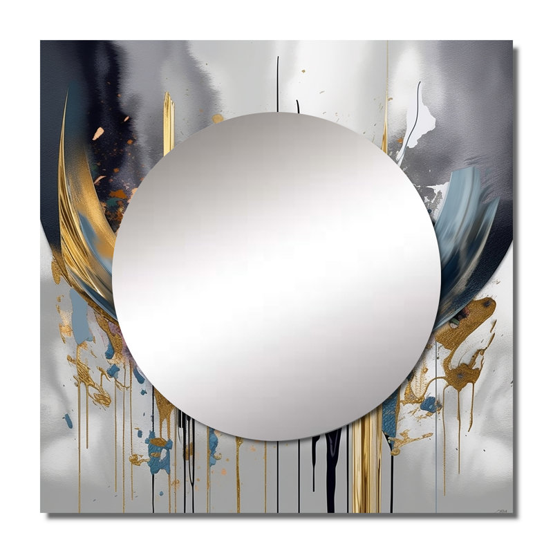 Shapes And Lines Abstract Marble III - Abstract Marble Square Living Room Wall Mirror Art, 23" x 23"