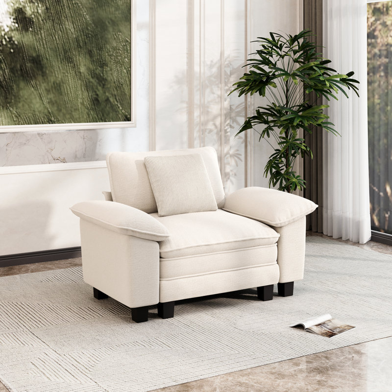 Fauteuil à assise profonde avec coussin décoratif, Chenille blanche
