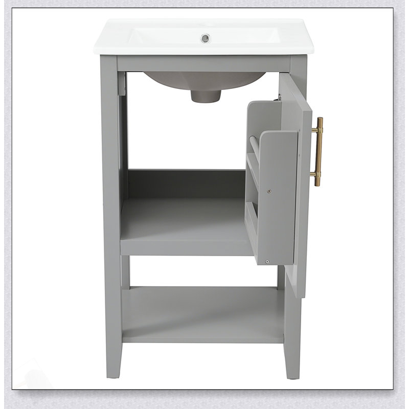 Meuble-lavabo de 20 pouces avec lavabo, porte à fermeture douce, support de rangement et tablette ouverte pour les salles de bain modernes