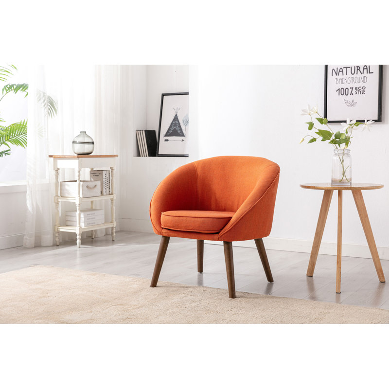 Chaise d'appoint rembourrée en tissu avec pieds en bois d'hévéa Cainan, Orange