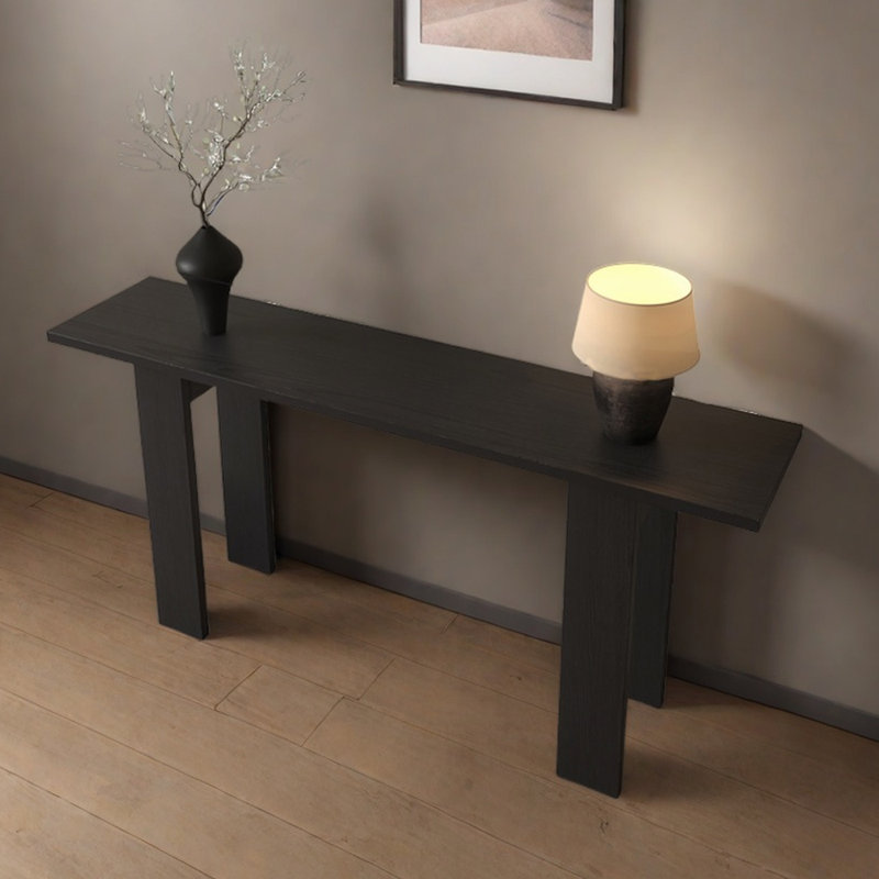 Console Mid-Century moderne en bois massif, H 31,5 po x l 63 po x P 13,8 po, Noir, noir, noir, noir