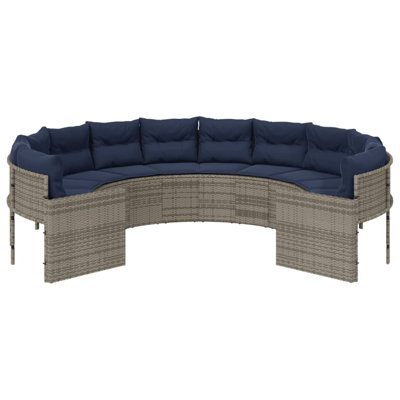  Patio Sofa With Cushions Round Gray Poly Rattan