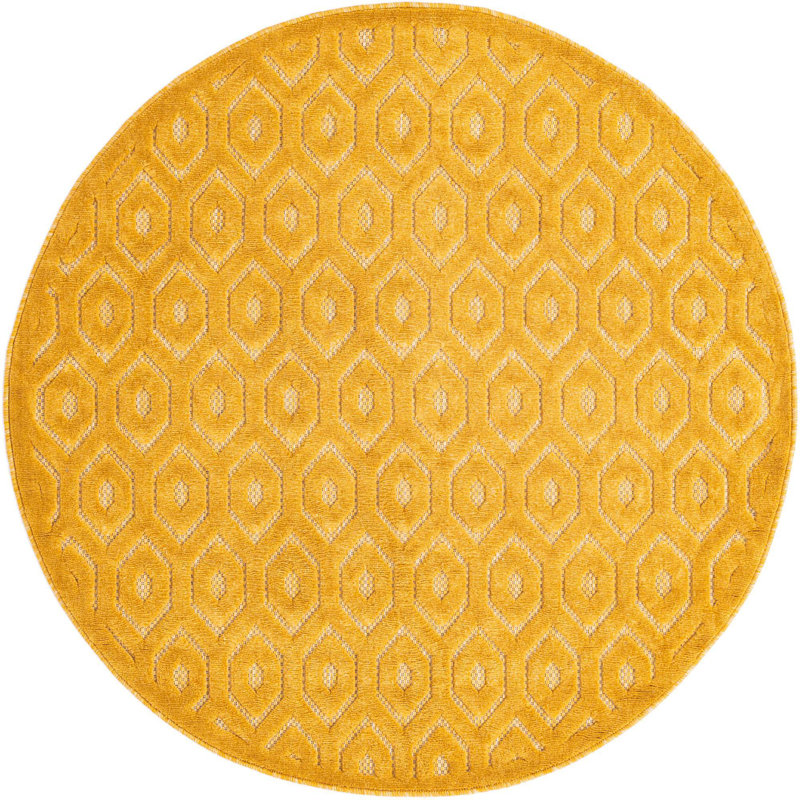 Tapis intérieur / extérieur jaune Griffing, Rond 5 pi 3 po