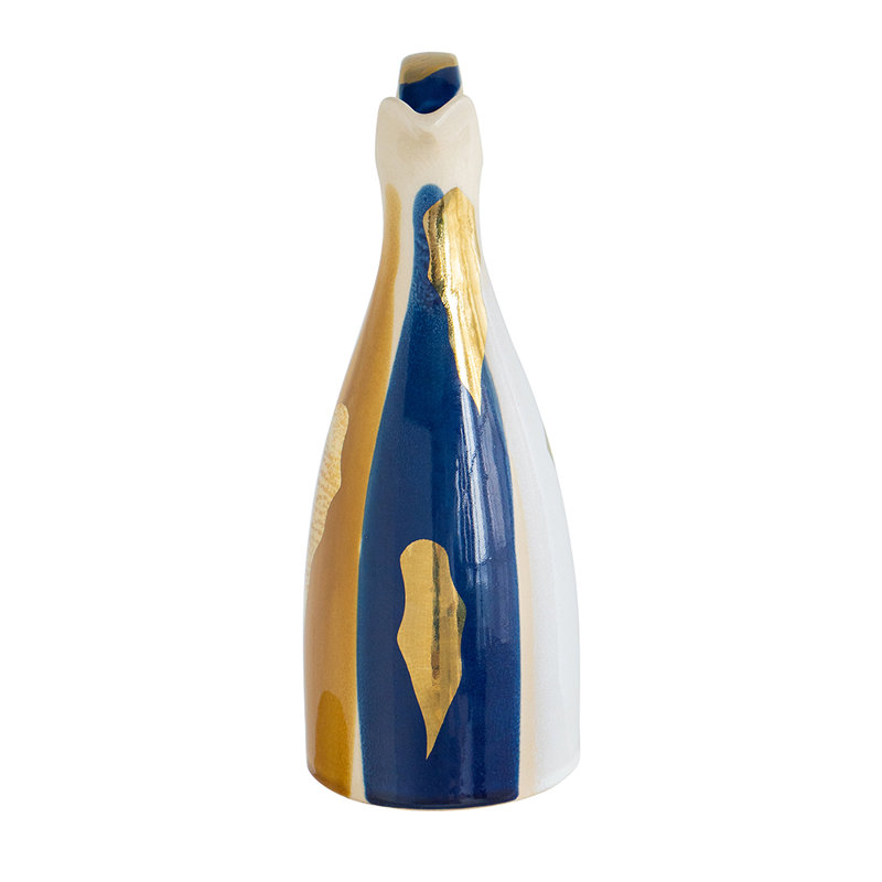 Ceramic Pitcher Vase with Abstract Multicoloured Finish, Yellow/Blue, 12.4'' H X 4.9'' W X 5.7'' D