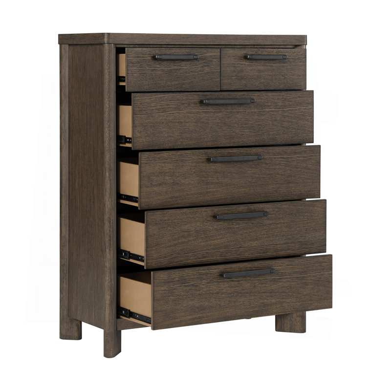 Commode 6 tiroirs chêne foncé