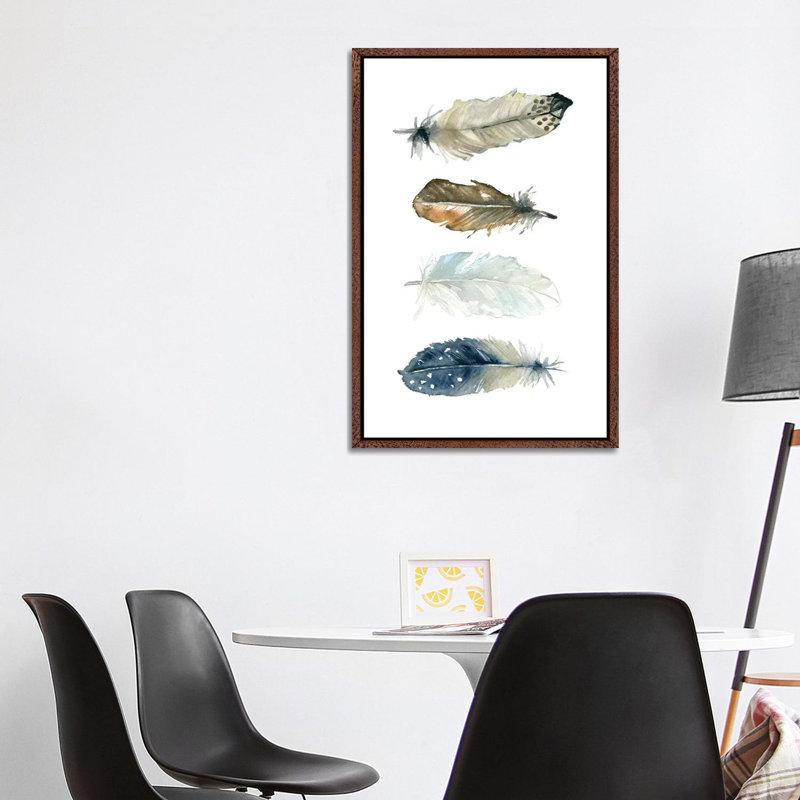 Feather Collection I by Carol Robinson - Painting on Canvas, Classic Brown Wood Framed Canvas, 66.04 cm H x 45.72 cm W