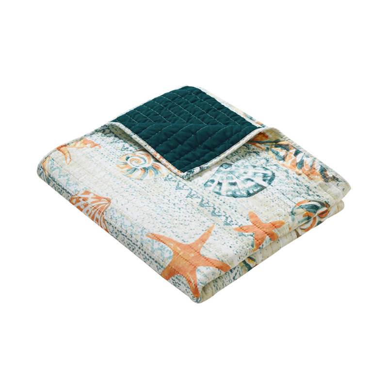 Jeté à motif de coquillages, coquillage en microfibre de coton bleu et orange