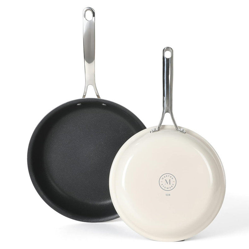 Martha Stewart Lockton 2 Piece Aluminum 10 Inch and 12 Inch Frying Pan Set in Linen