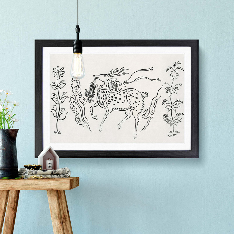 Stag Deer by Taguchi Tomoki - Picture Frame Painting Print, Black Framed, 36cm H x 48cm W x 2cm D