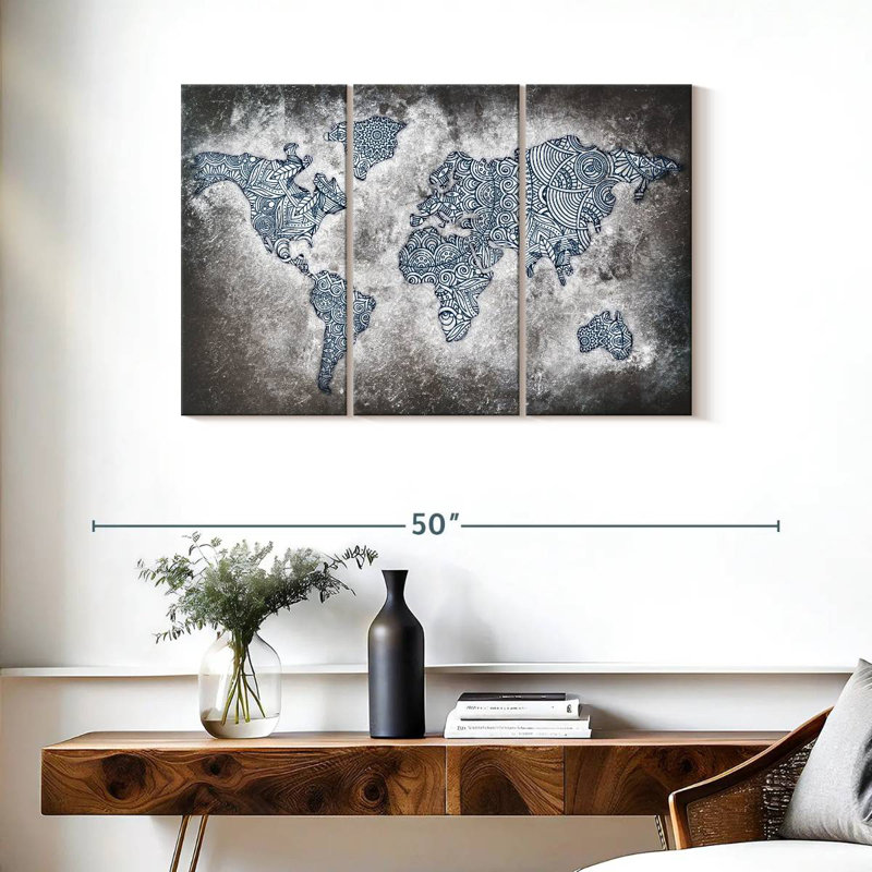 Aliaz Broken Mandala World Map, 24" H x 38" W