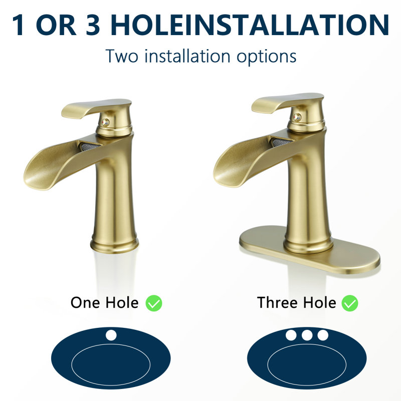 Sink Faucet With Deck Plate Waterfall Nickel Gold With Pop Up Drain And Supply Lines Bathroom Faucets For Sink 1 Hole One Handle Faucets Vanity Bath Mixer Tap