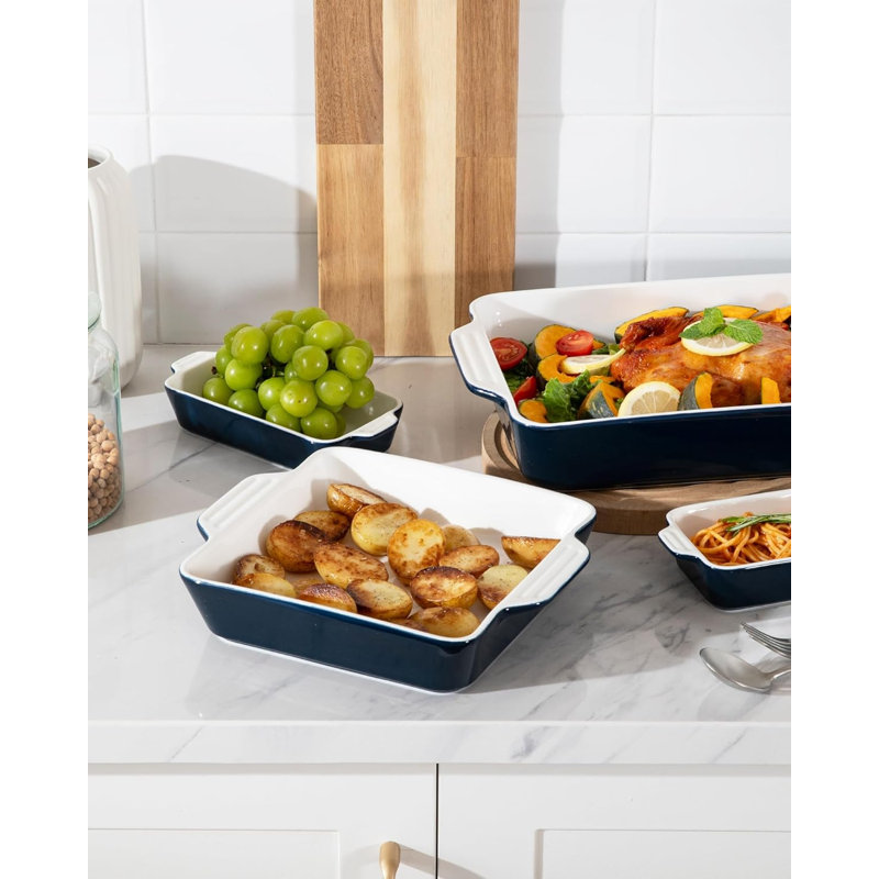 Ensemble de 4 plats de cuisson en céramique, plats de cuisson pour four, plat de cuisson rectangulaire avec poignées