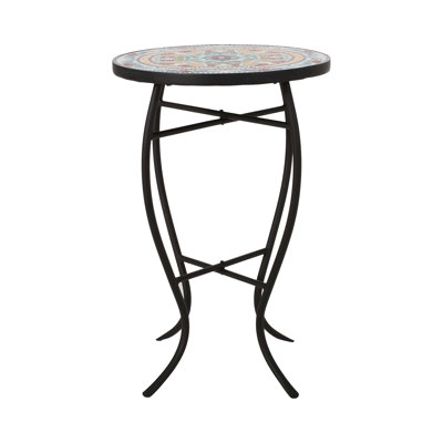 Transitional Outdoor Side Table with Tile Mosaic Top